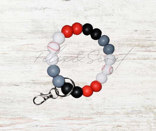 Baseball Black & Gray & Red Wristlet Keychain